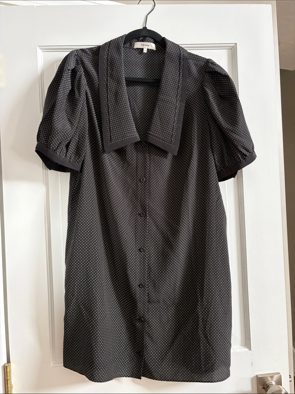 FRAME Black Polka Dot Short Sleeve Shirt Dress